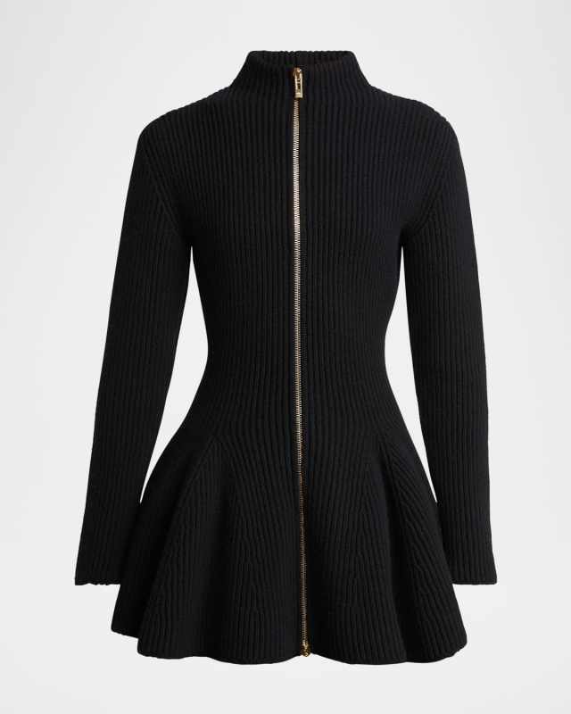 Peplum Zip-Up Wool Cashmere Cardigan